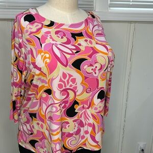 Venezia Size 22 Pink Orange Floral 3/4 Sleeve Top Retro Y2K